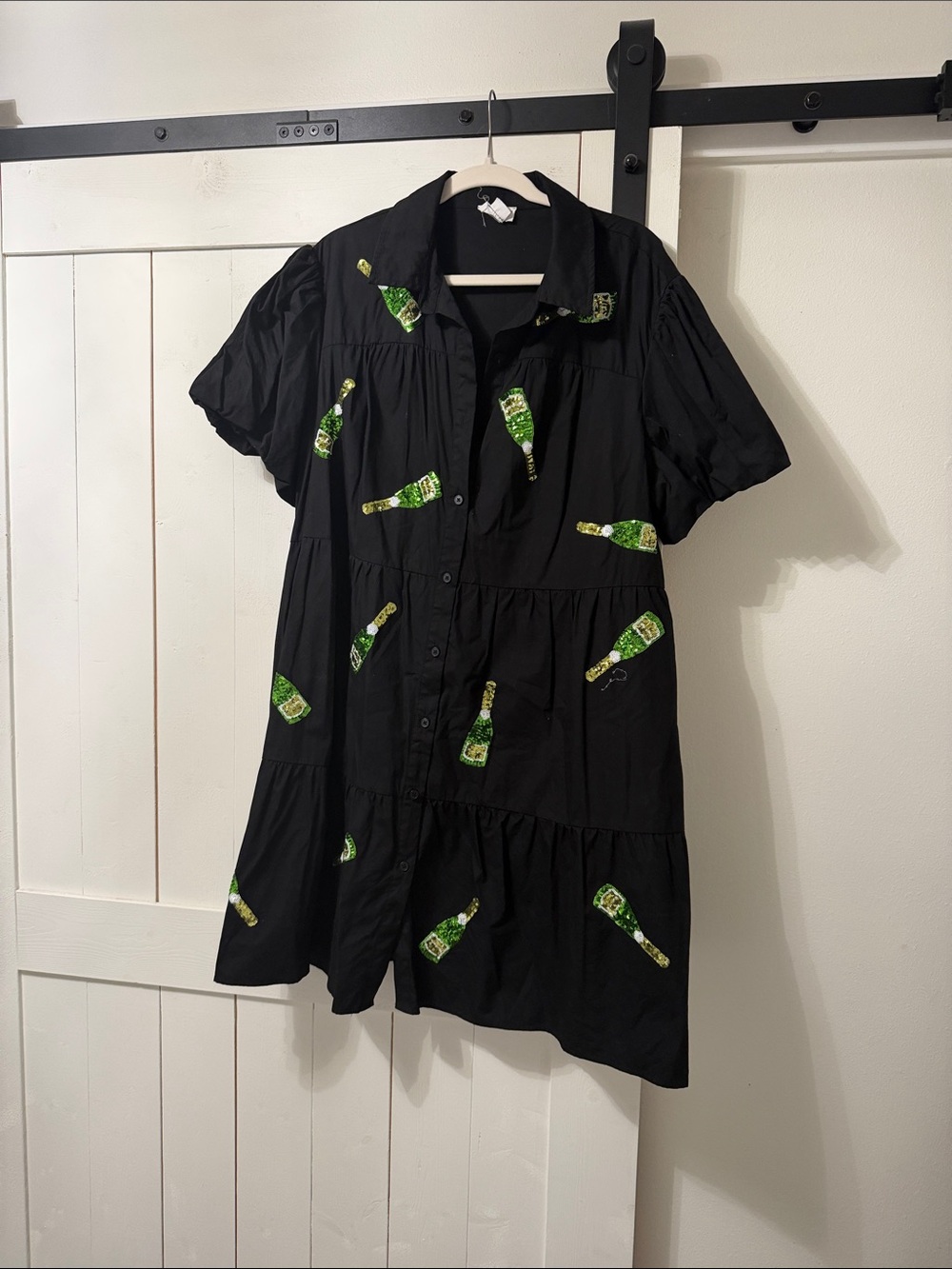 Chic Soul Black Mini Dress with Green Bottle Print